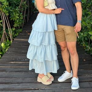 Altar'd State Blue Ruffle Tiered Maxi Skirt